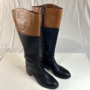 Etienne Aigner Womens Black & Brown E Chip Leather Riding Boots Side Zip 6M